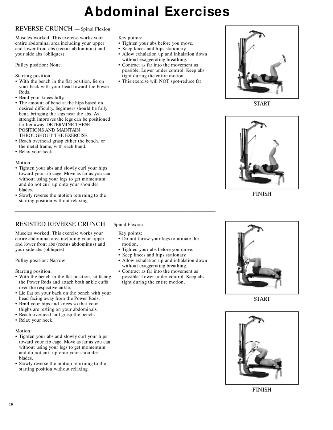 Bowflex 2 manual Resisted Reverse Crunch Spinal Flexion, Pulley position None Starting position 