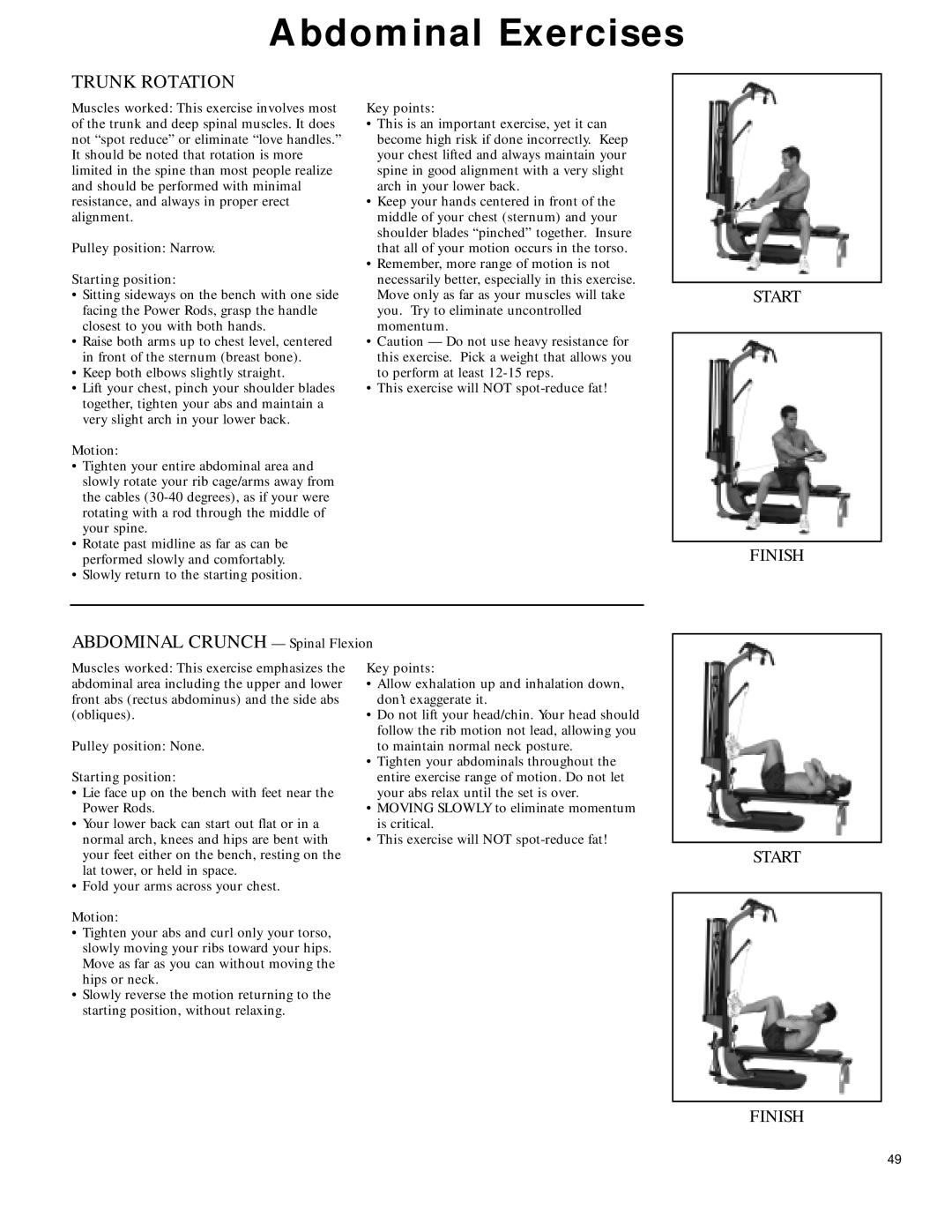 Bowflex 2 manual Trunk Rotation, Abdominal Crunch Spinal Flexion 