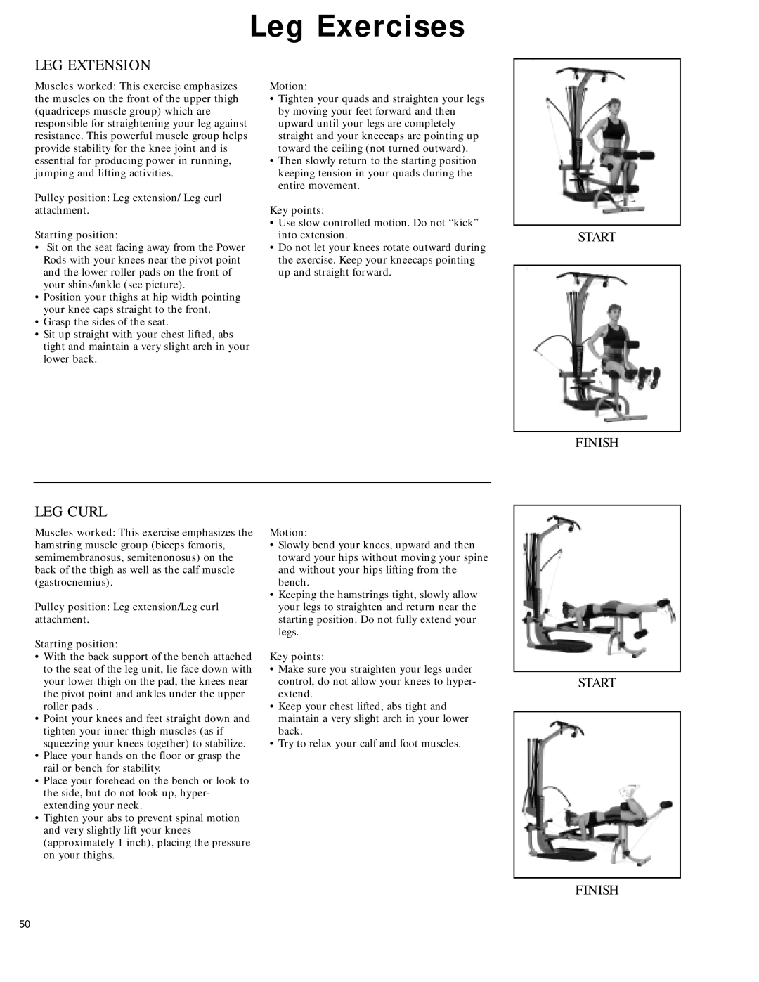 Bowflex 2 manual Leg Exercises, LEG Extension, LEG Curl 