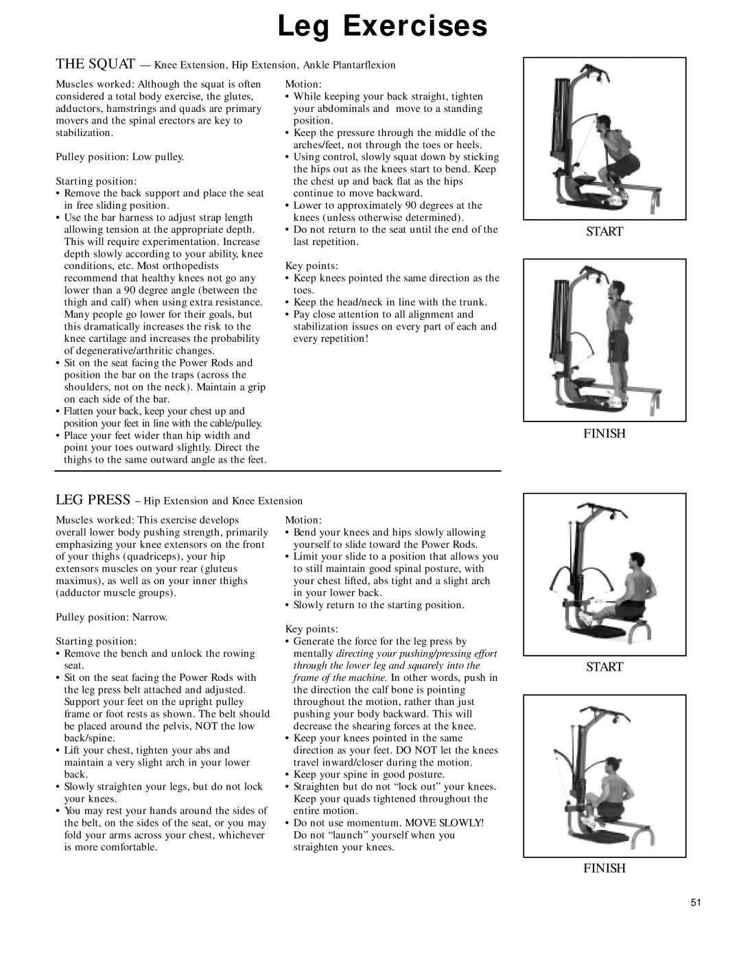 Bowflex 2 manual Pulley position Low pulley Starting position 