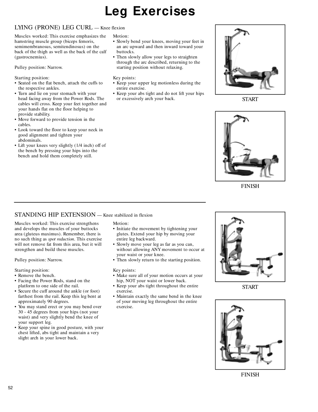 Bowflex 2 manual Lying Prone LEG Curl Knee flexion 