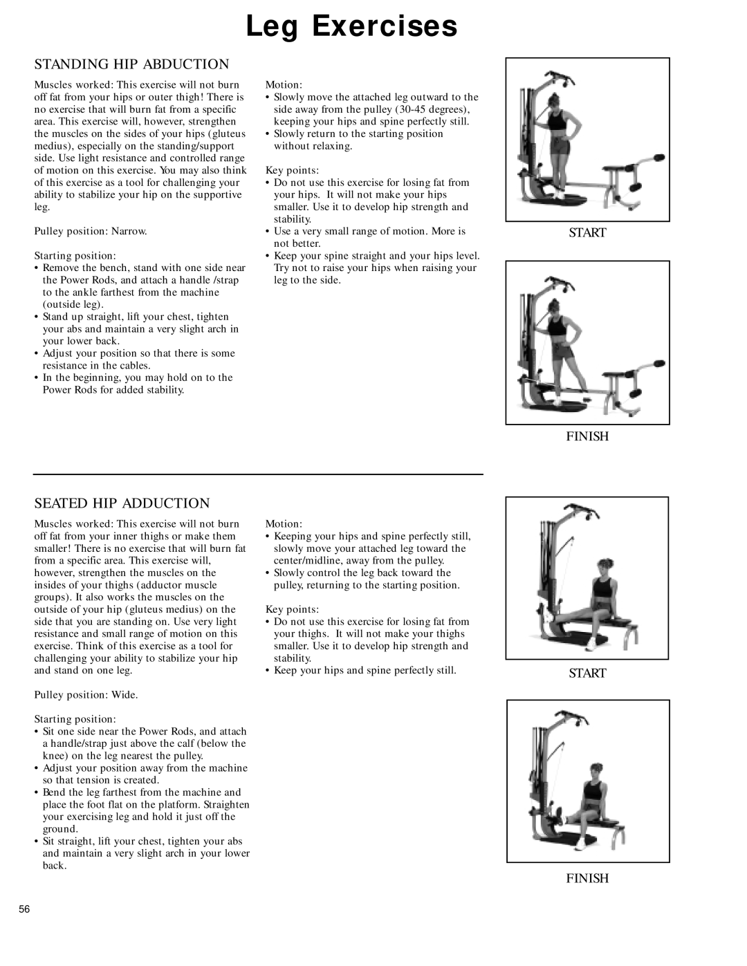 Bowflex 2 manual Standing HIP Abduction, Seated HIP Adduction 