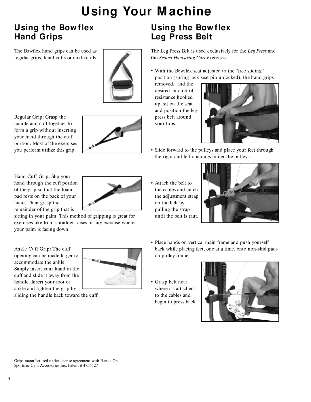 Bowflex 2 manual Using the Bowflex Hand Grips 