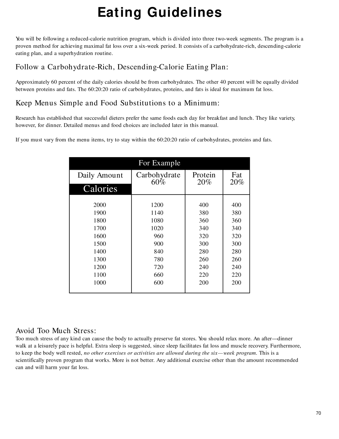 Bowflex 2 manual Eating Guidelines, Follow a Carbohydrate-Rich, Descending-Calorie Eating Plan 