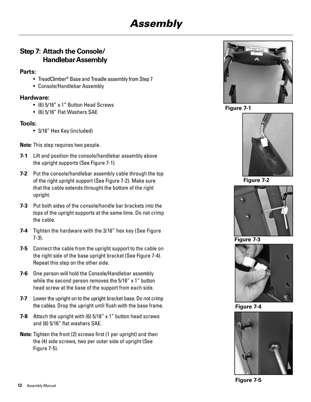 Bowflex 1000, 5000, 3000 manual Attach the Console Handlebar Assembly, 16 x 1 Button Head Screws 16 Flat Washers SAE 