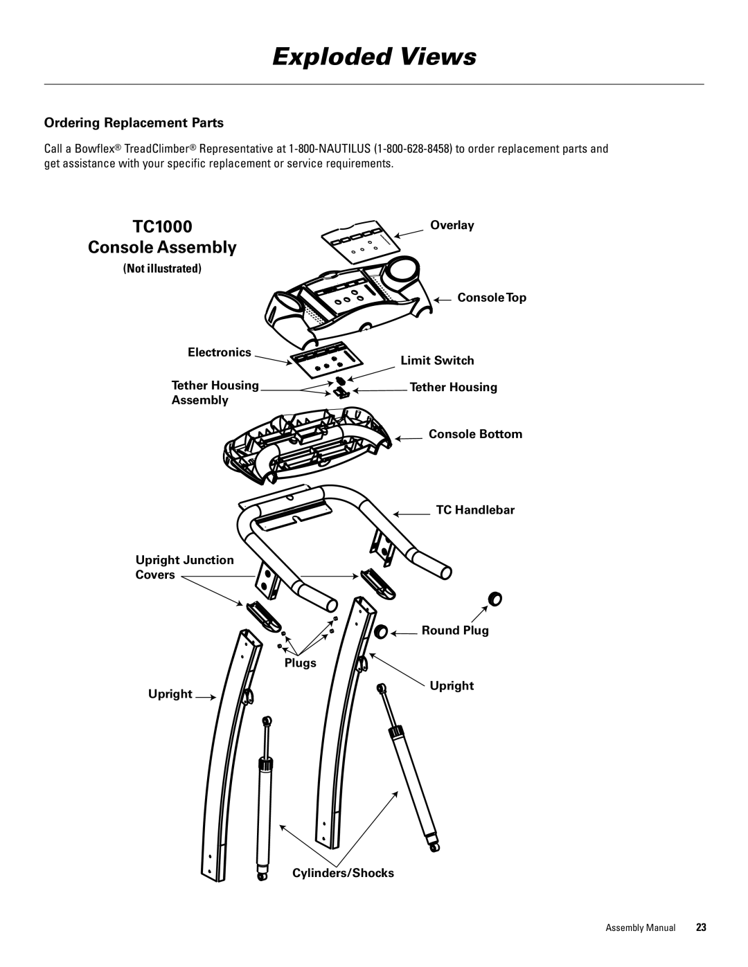 Bowflex 5000, 3000 manual Exploded Views, TC1000 Console Assembly, Ordering Replacement Parts 