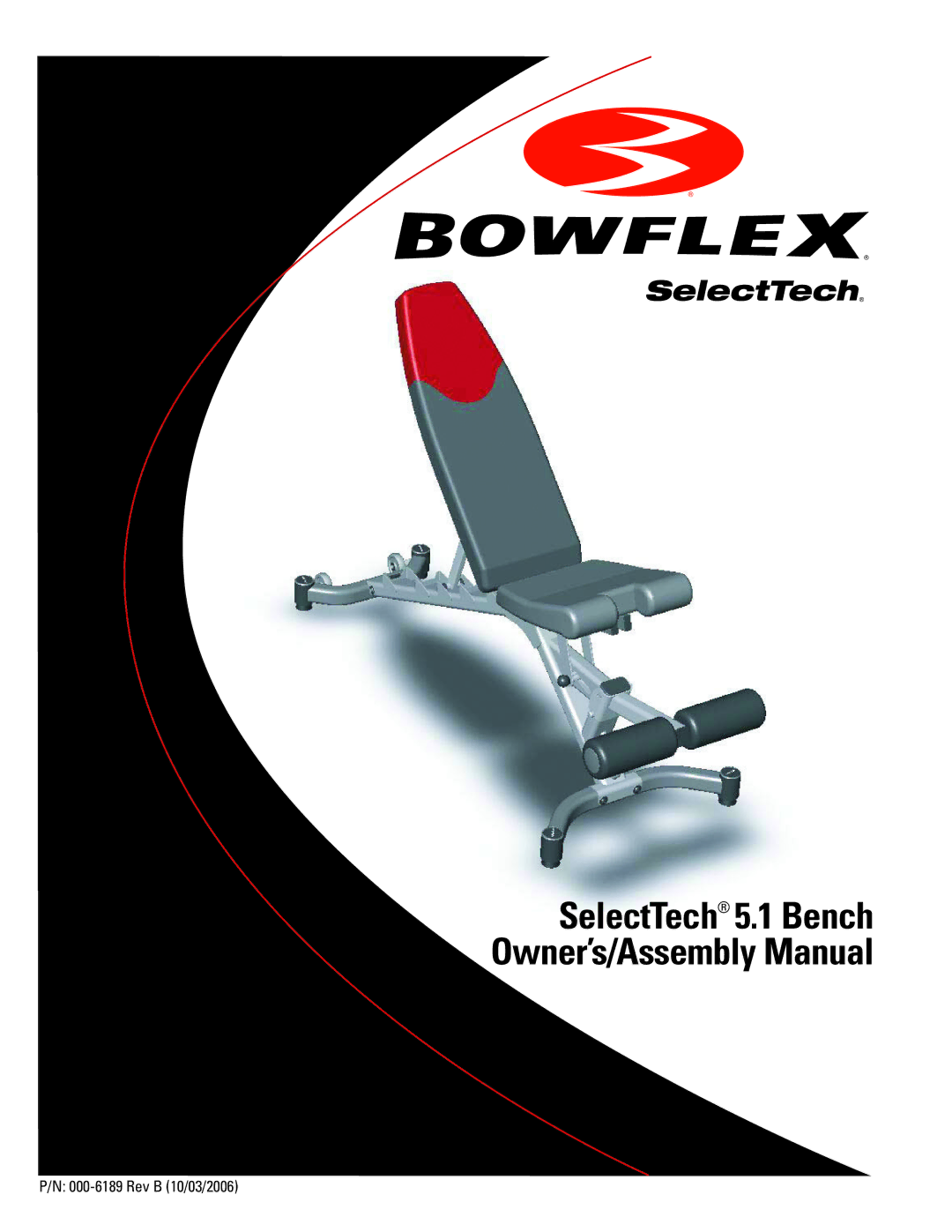 Bowflex manual SelectTech 5.1 Bench Owner’s/Assembly Manual 