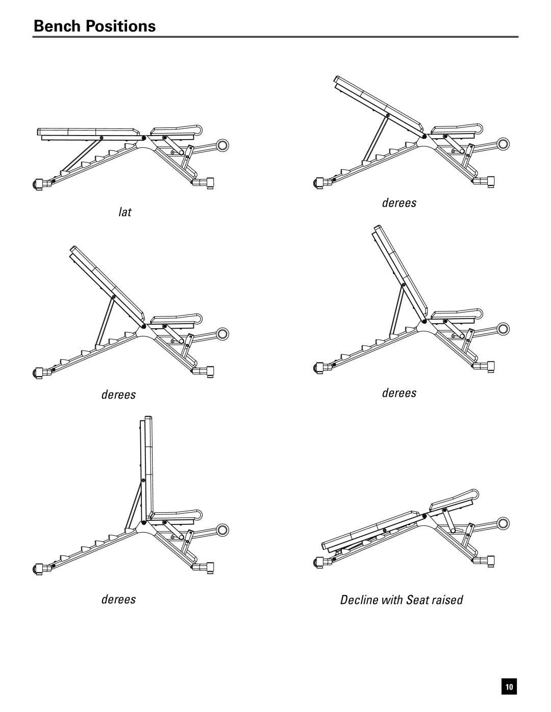 Bowflex 5.1 manual Bench Positions, Flat Degrees 