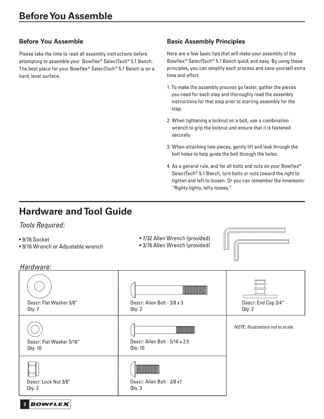 Bowflex 5.1 manual Before You Assemble, Hardware and Tool Guide 