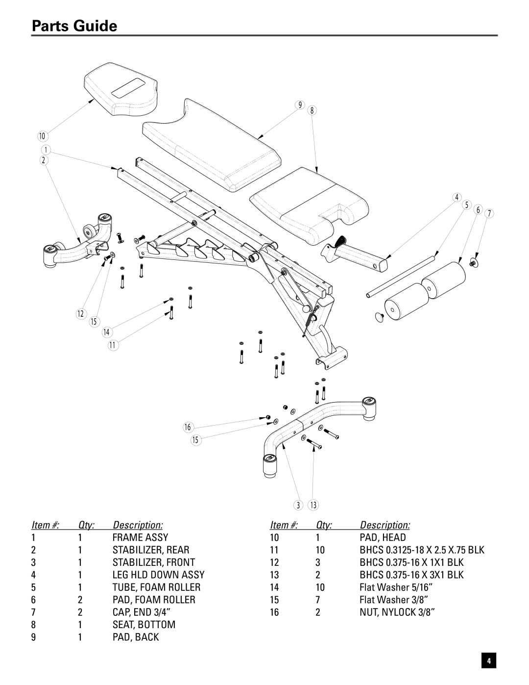 Bowflex 5.1 manual Parts Guide 