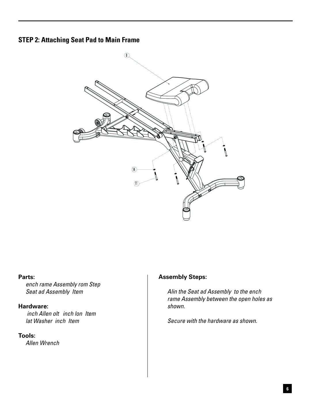 Bowflex 5.1 manual Attaching Seat Pad to Main Frame 