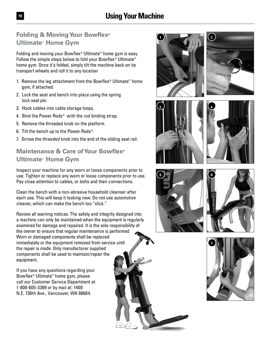 Bowflex 51370 manual Folding & Moving Your Bowflex Ultimate Home Gym, Maintenance & Care of Your Bowflex Ultimate Home Gym 