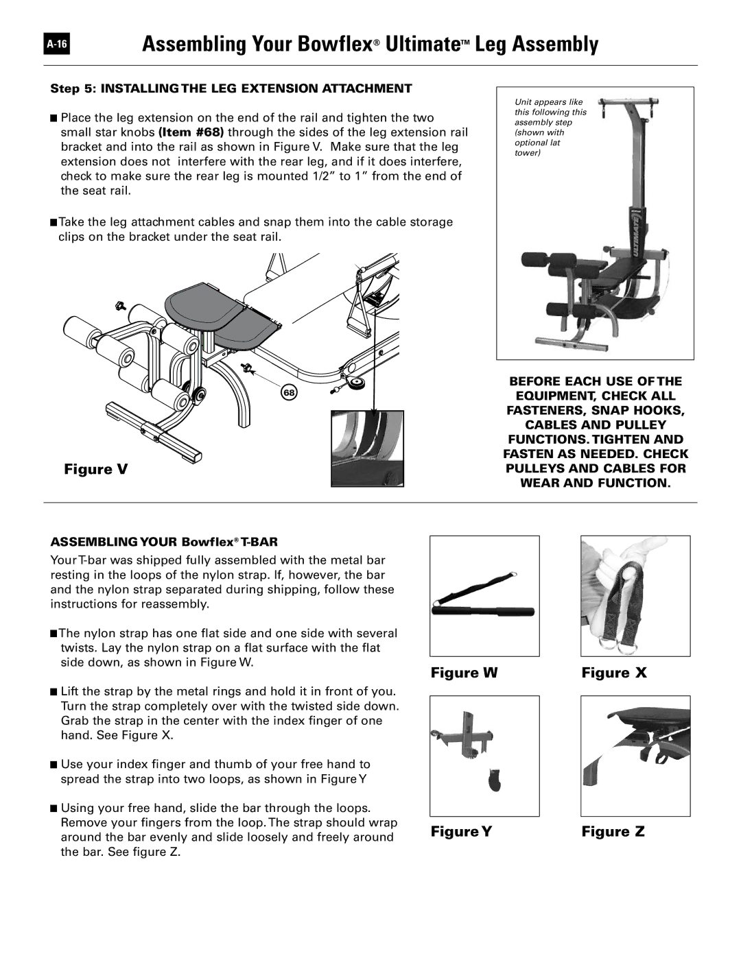 Bowflex 51370 manual Installing the LEG Extension Attachment, Assembling Your Bowflex T-BAR 