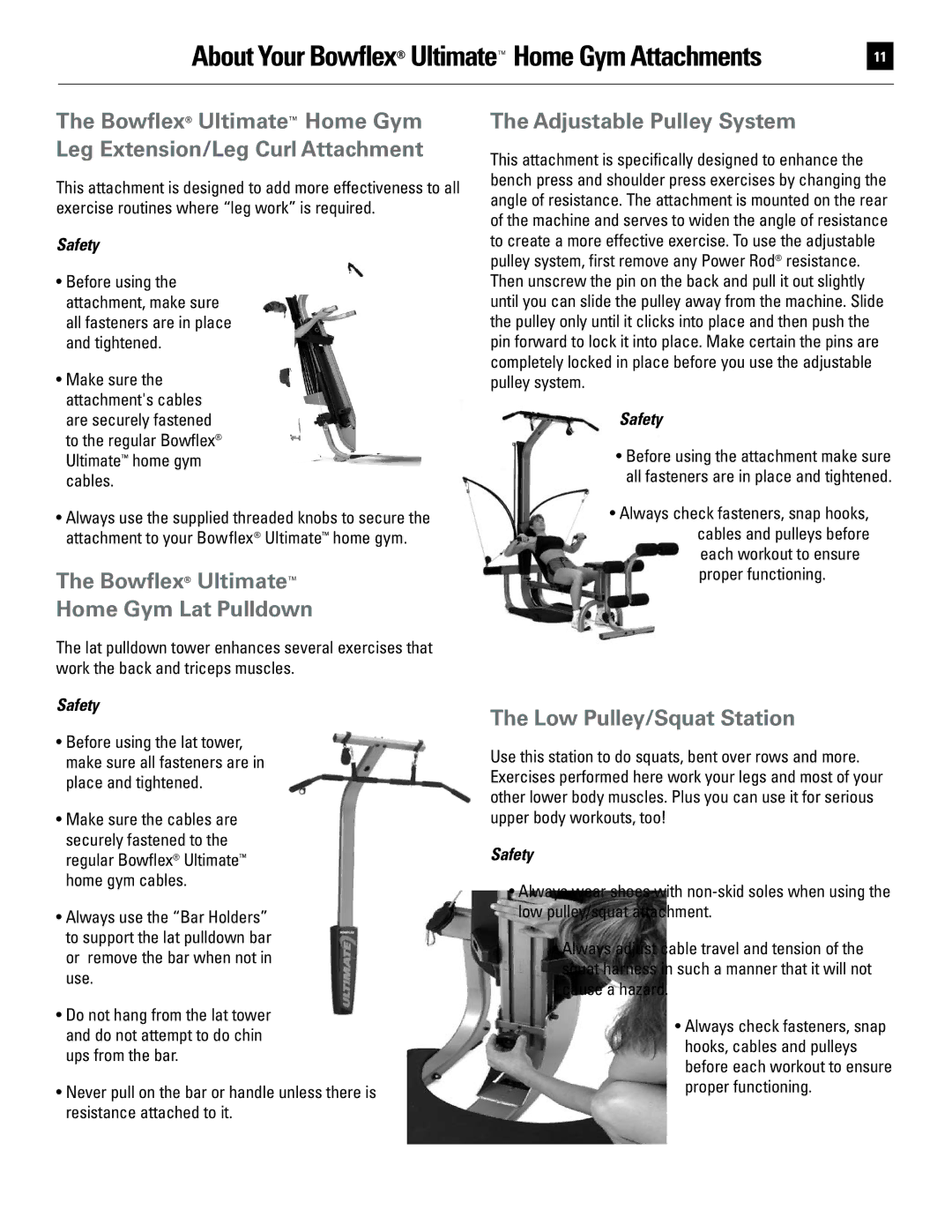 Bowflex 51370 manual Bowflex Ultimate Home Gym Leg Extension/Leg Curl Attachment, Bowflex Ultimate Home Gym Lat Pulldown 