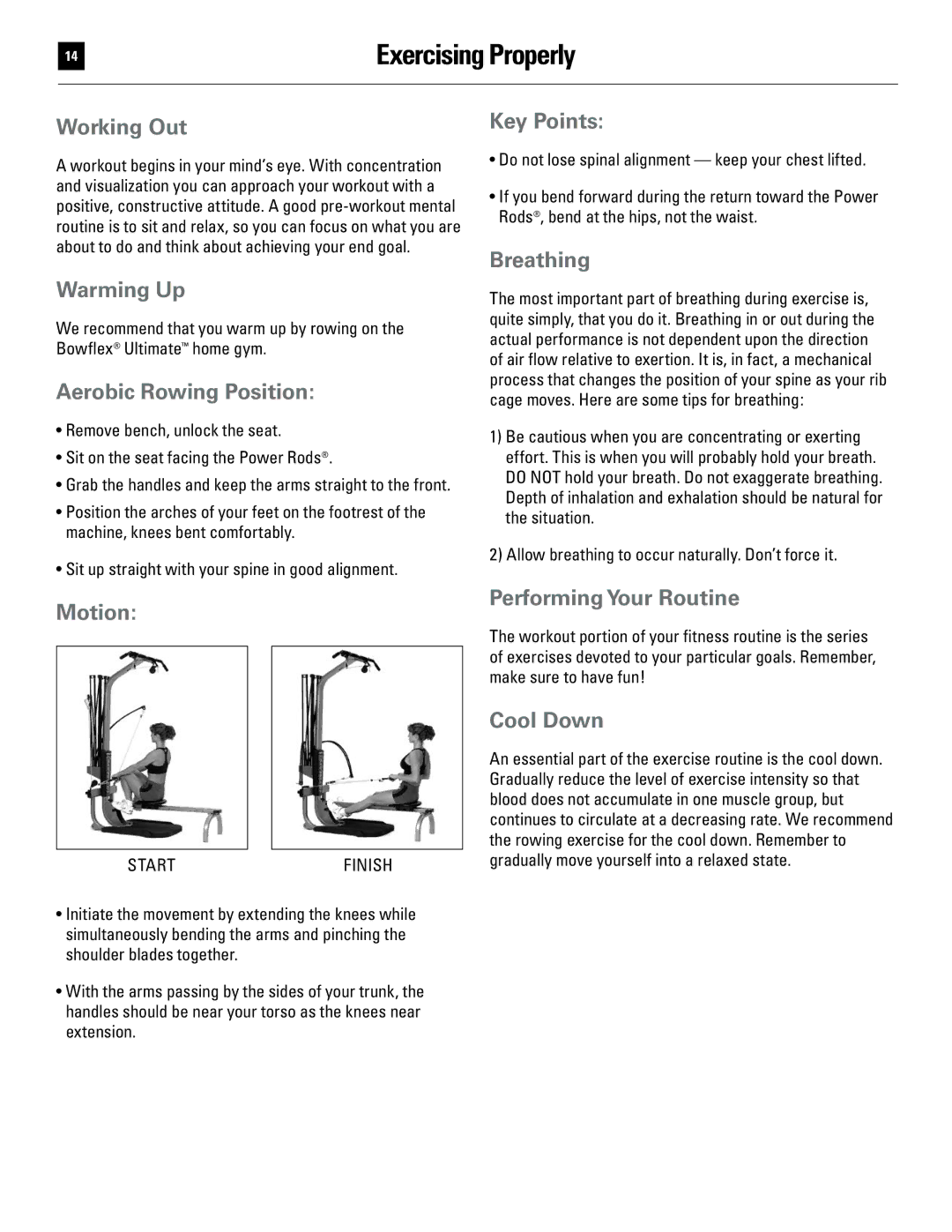 Bowflex 51370 manual Exercising Properly 