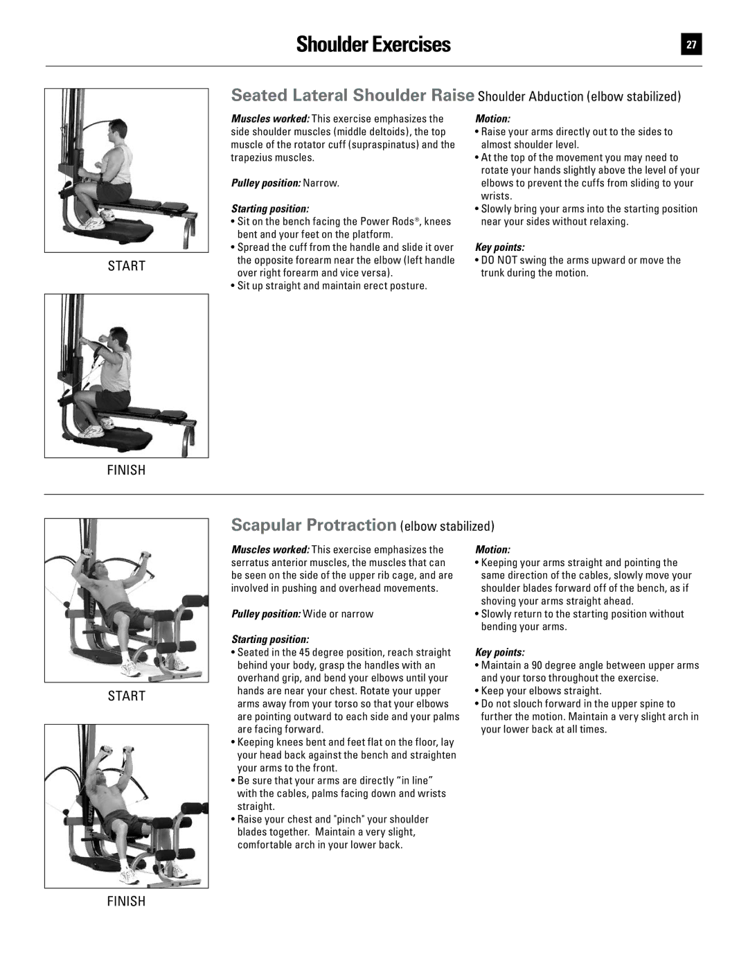 Bowflex 51370 manual Scapular Protraction elbow stabilized, Pulley position Narrow Starting position 