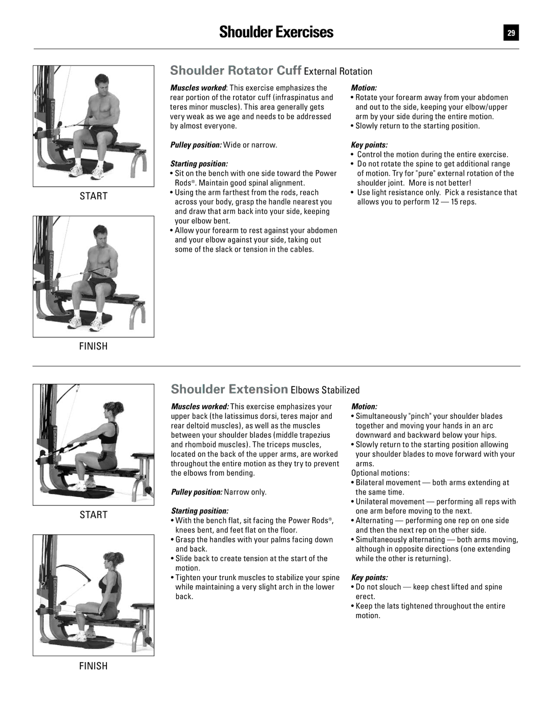 Bowflex 51370 manual Shoulder Rotator Cuff External Rotation, Shoulder Extension Elbows Stabilized 