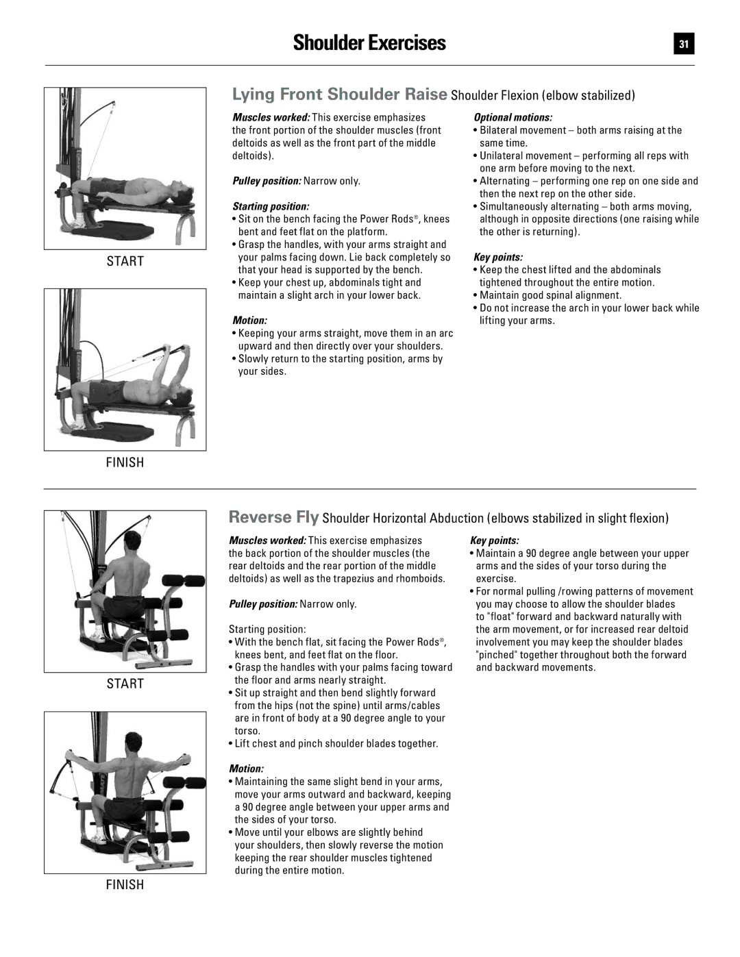 Bowflex 51370 manual Lying Front Shoulder Raise Shoulder Flexion elbow stabilized 