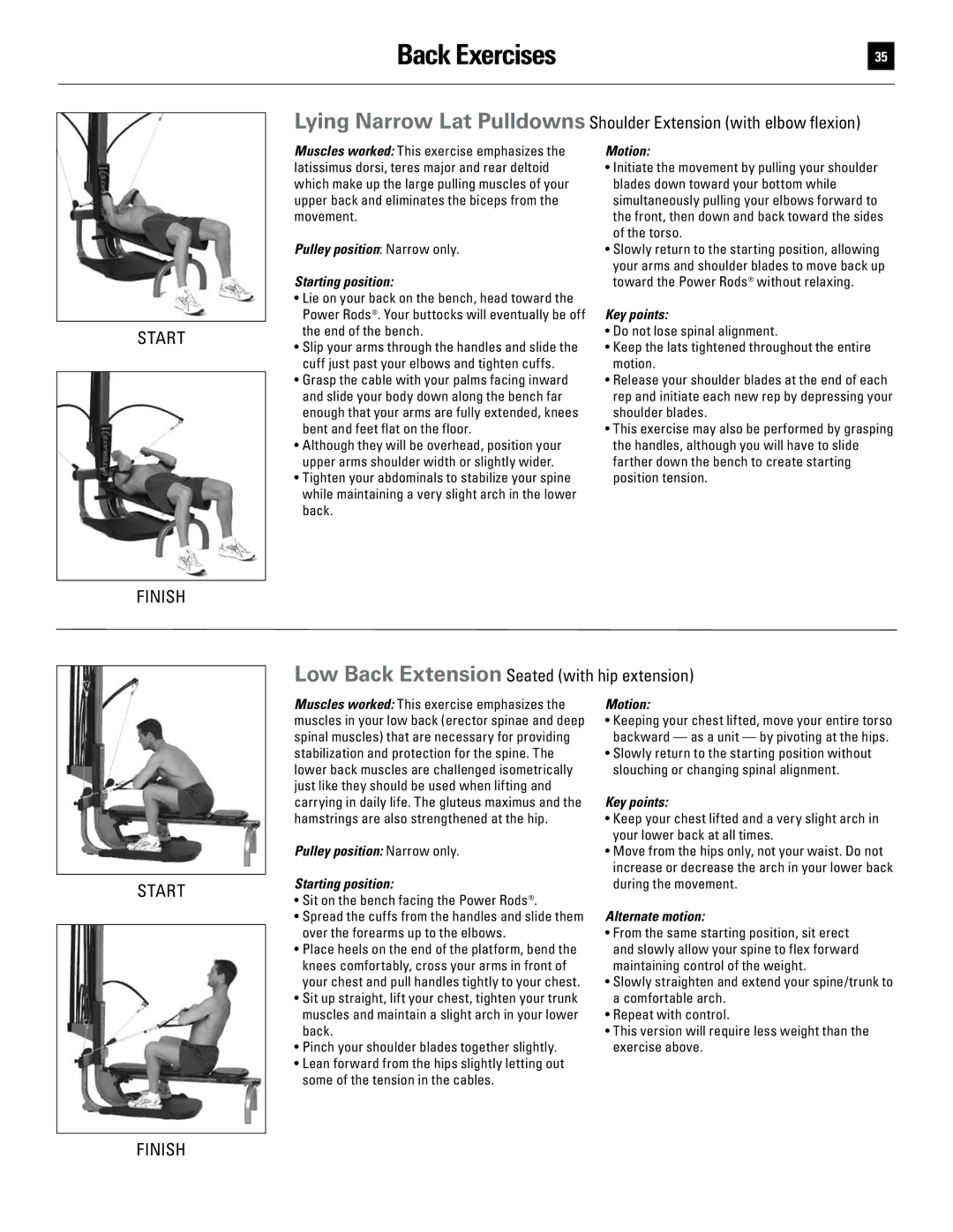 Bowflex 51370 manual Low Back Extension Seated with hip extension, Alternate motion 