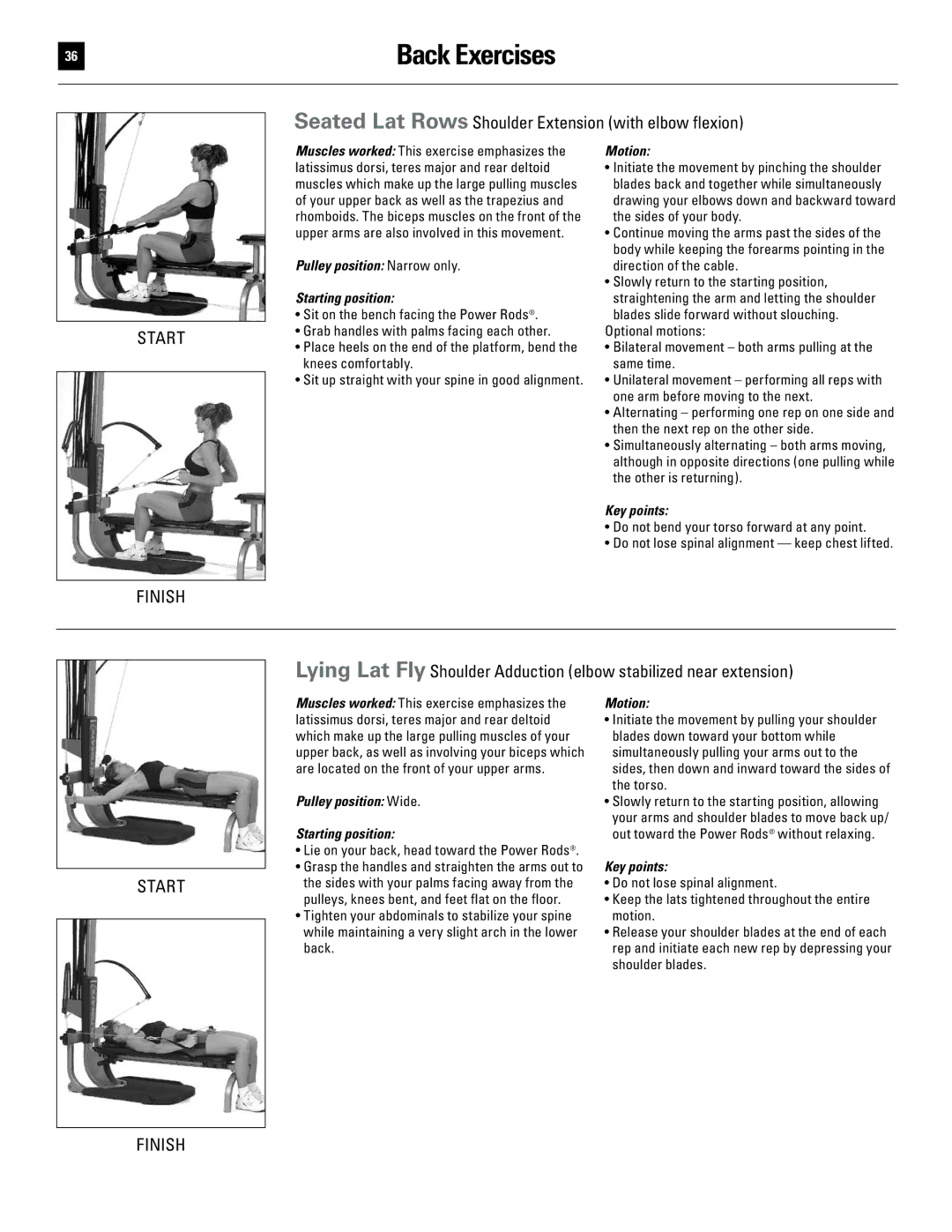 Bowflex 51370 manual Seated Lat Rows Shoulder Extension with elbow flexion 