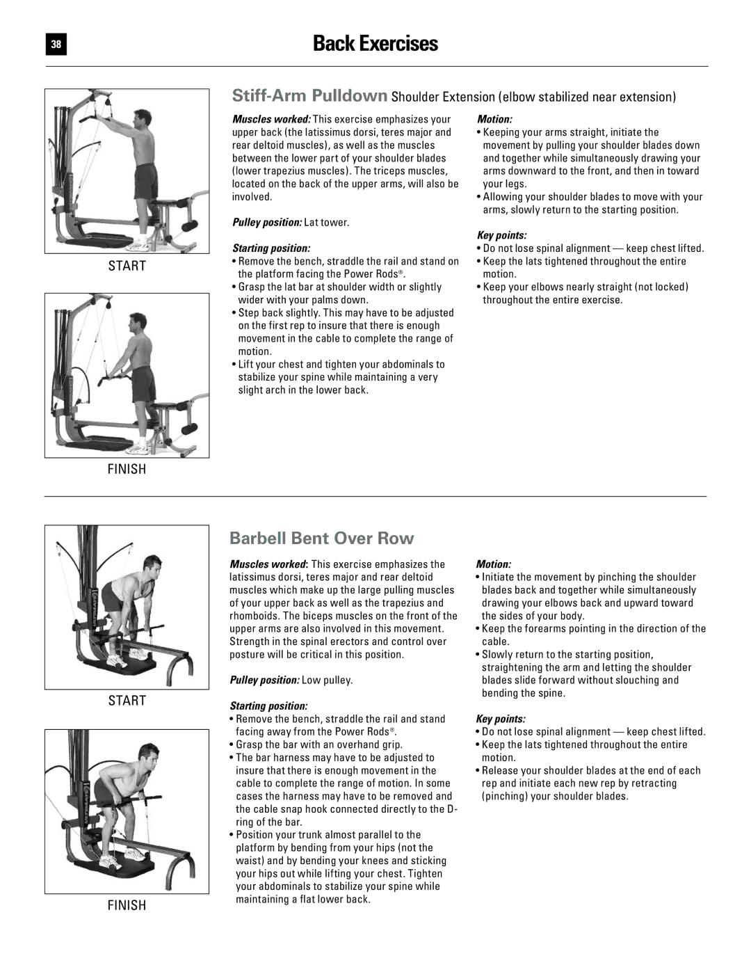 Bowflex 51370 manual Barbell Bent Over Row, Pulley position Lat tower, Pulley position Low pulley 