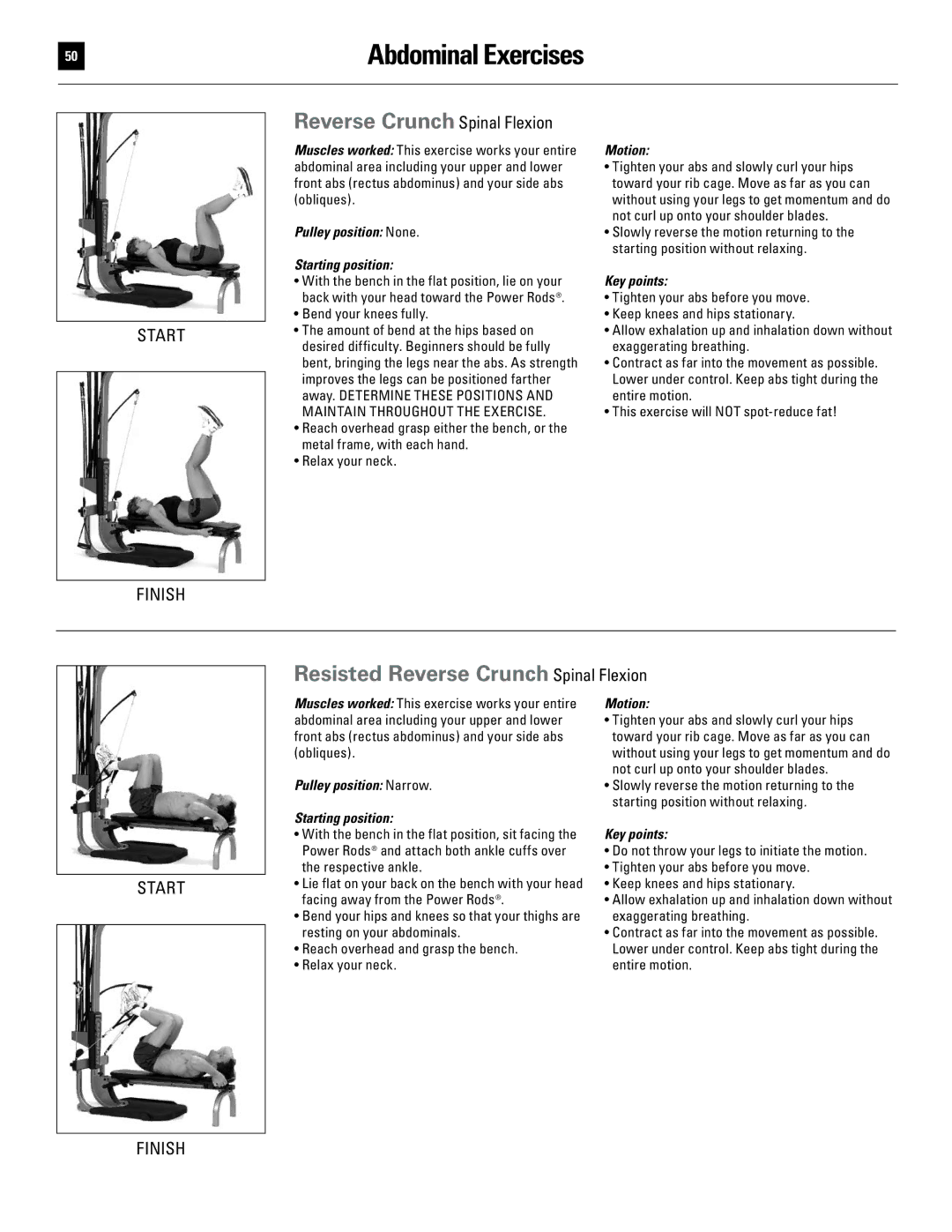 Bowflex 51370 manual Abdominal Exercises, Resisted Reverse Crunch Spinal Flexion, Pulley position None 