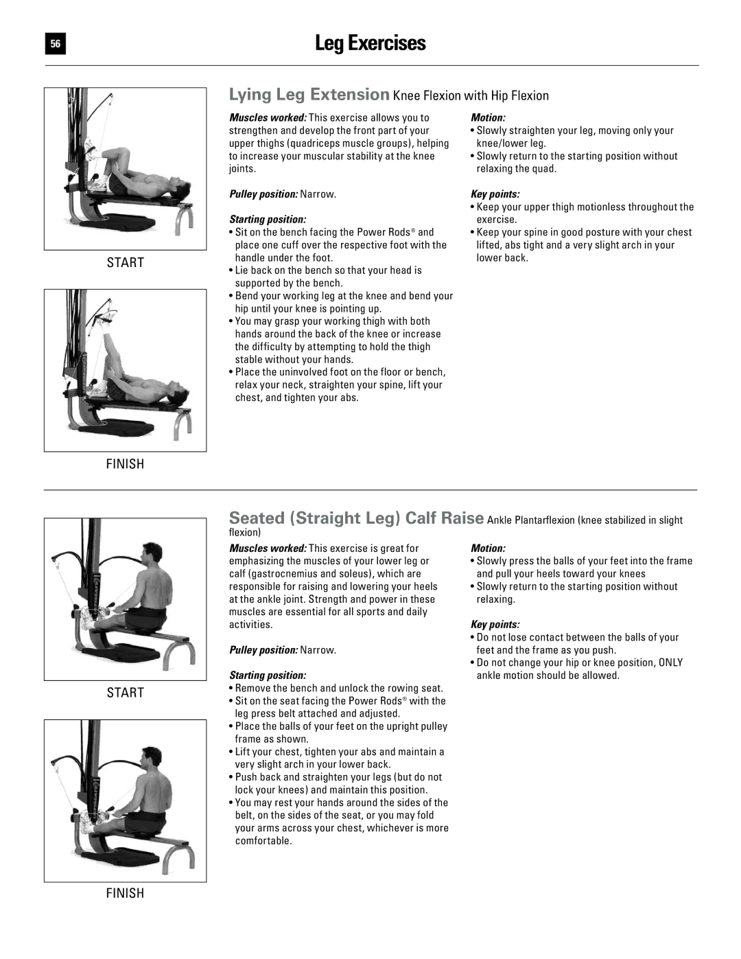 Bowflex 51370 manual Lying Leg Extension Knee Flexion with Hip Flexion, Pulley position Narrow Key points 