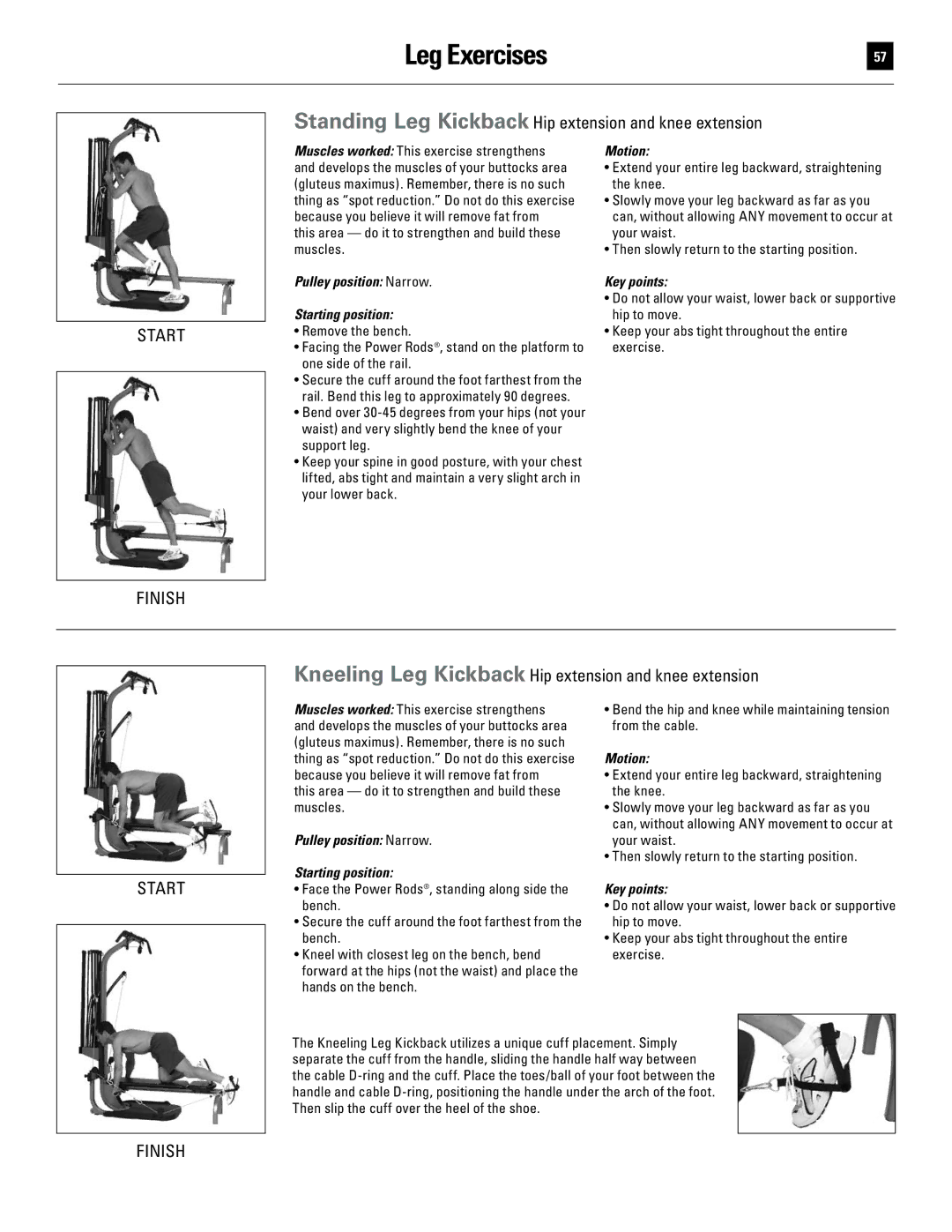 Bowflex 51370 manual Standing Leg Kickback Hip extension and knee extension 