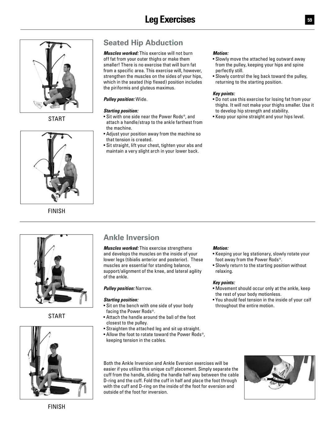 Bowflex 51370 manual Seated Hip Abduction, Ankle Inversion, Keep your spine straight and your hips level 