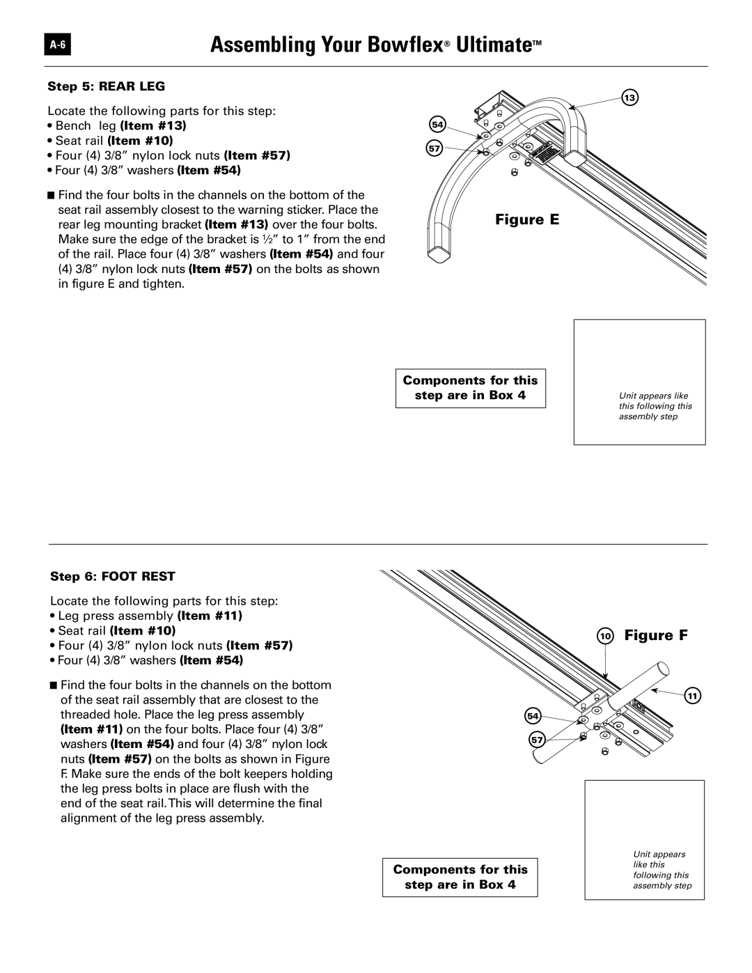 Bowflex 51370 manual Rear LEG, Components for this Step are in Box, Foot Rest 