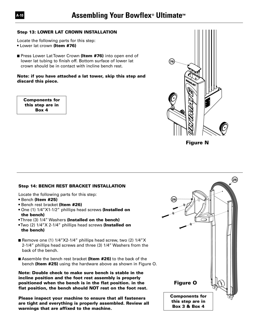 Bowflex 51370 manual Bench Rest Bracket Installation, Bench Item #25, Three 3 1/4 Washers Installed on the bench 