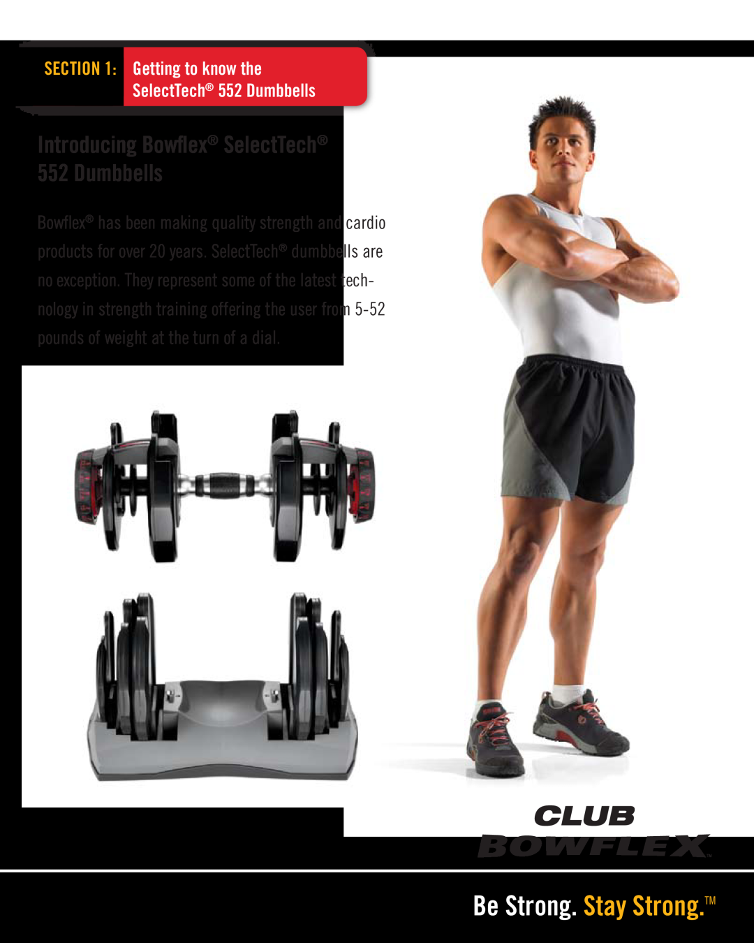 Bowflex manual Be Strong. Stay Strong.TM, Introducing Bowflex SelectTech 552 Dumbbells 