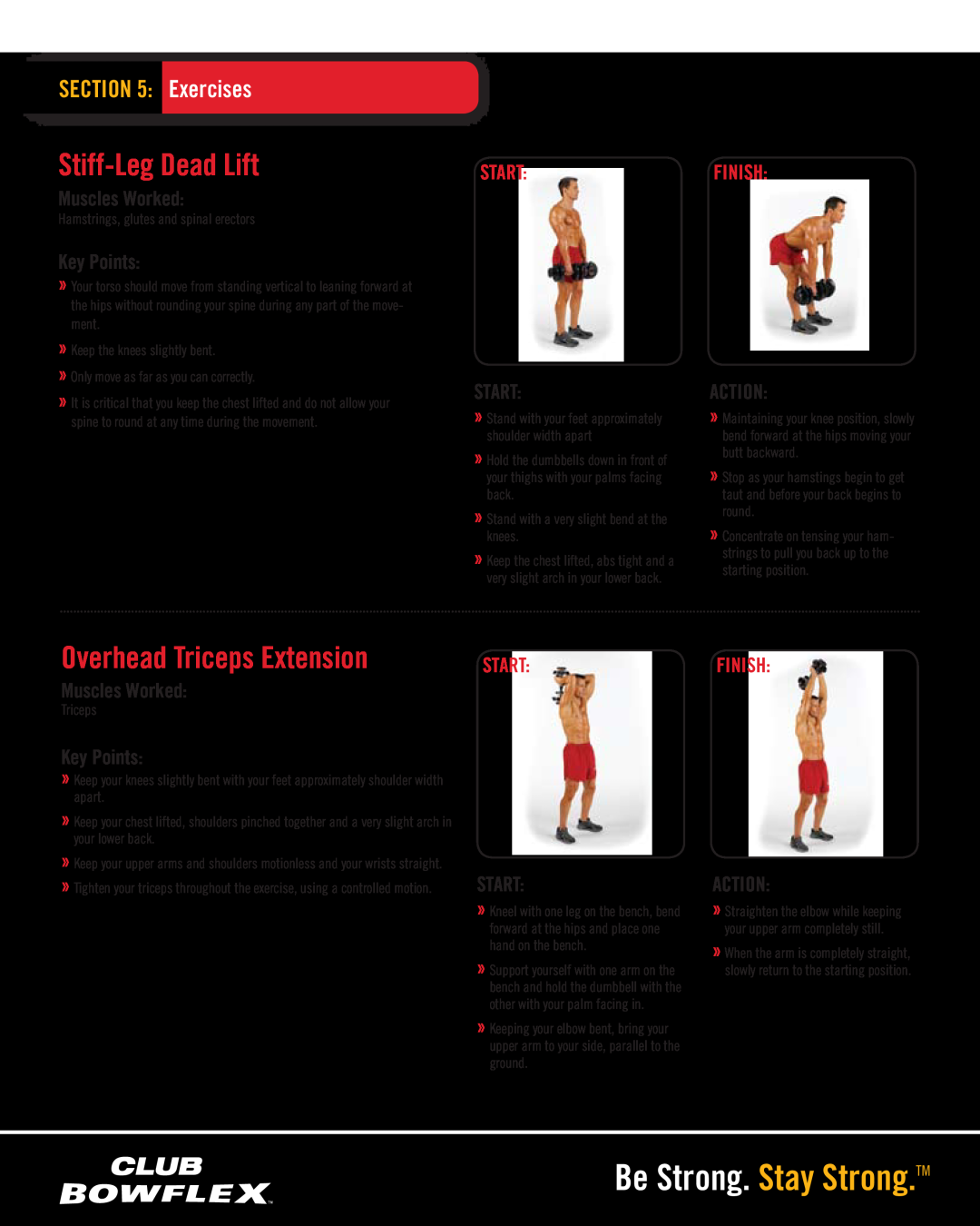 Bowflex 552 Stiff-Leg Dead Lift, Overhead Triceps Extension, Exercises, Be Strong. Stay Strong.TM, Muscles Worked, Start 