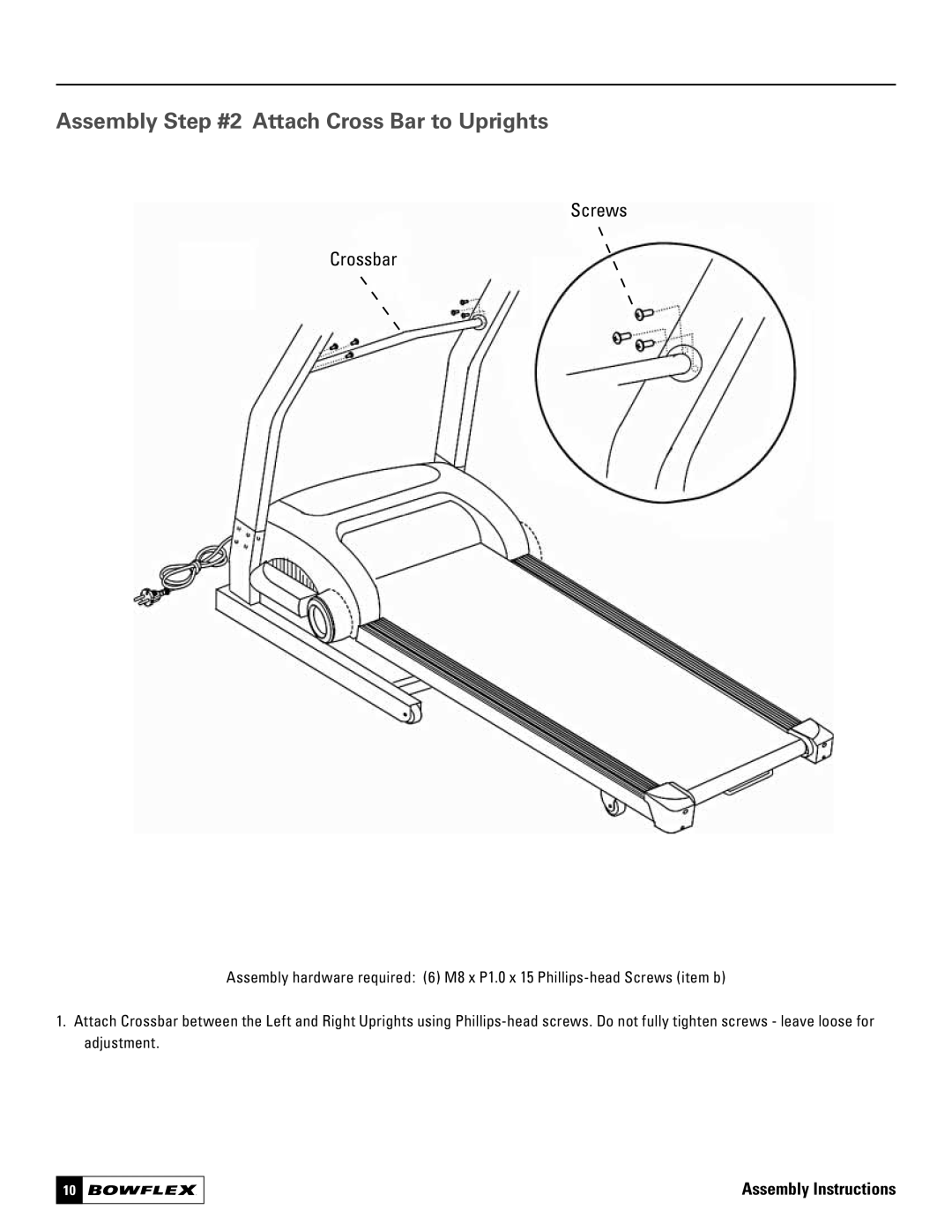 Bowflex 7, 5 manual Assembly Step #2 Attach Cross Bar to Uprights, 3CREWS #ROSSBAR 