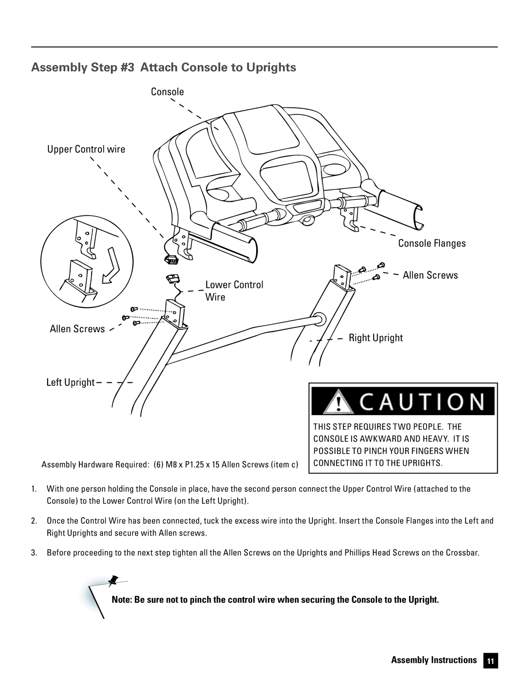 Bowflex 5, 7 manual Assembly Step #3 Attach Console to Uprights, Console Flanges Allen Screws Right Upright 