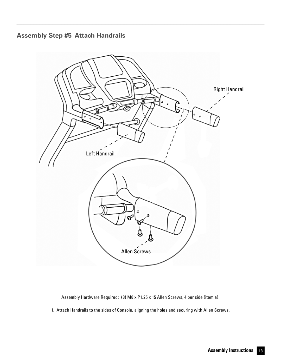 Bowflex 7 manual Assembly step #5 attach handrails, Right Handrail Left Handrail Allen Screws 