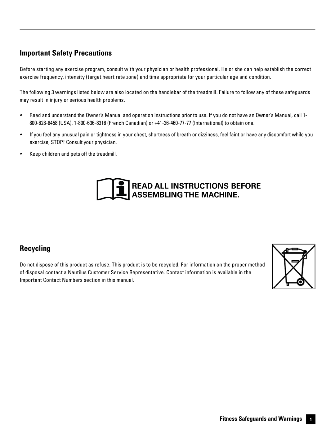 Bowflex 5, 7 manual Important Safety Precautions 