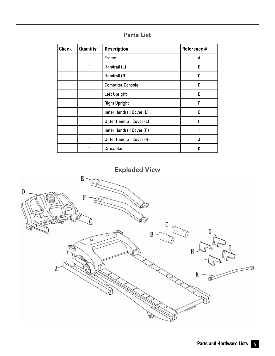 Bowflex 5, 7 manual Parts List, Exploded View 