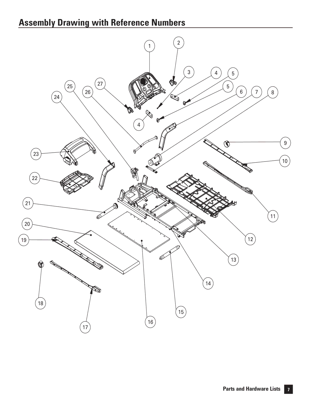 Bowflex 5, 7 manual Assembly Drawing with Reference Numbers 