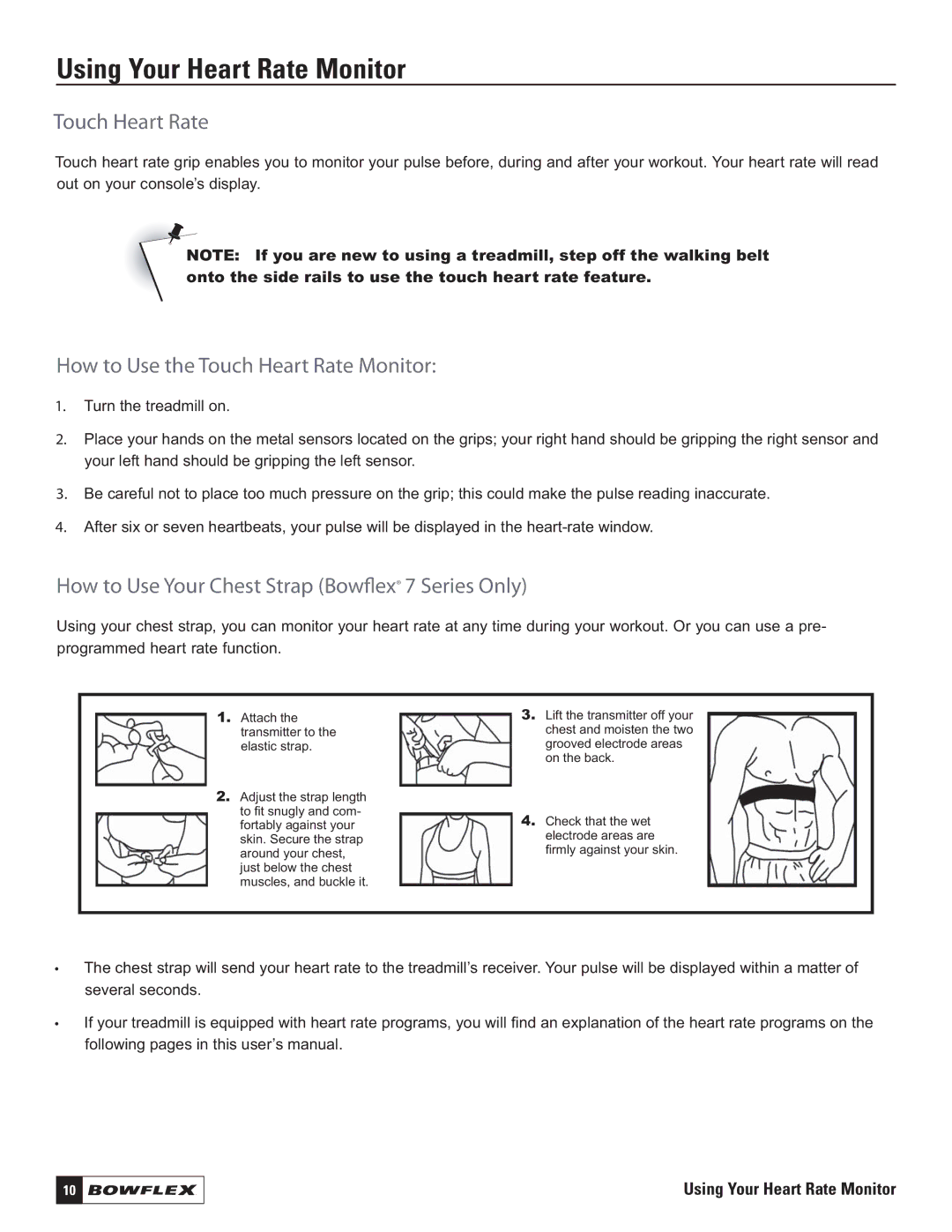 Bowflex 5 Series, 7 Series, 3 Series manual Using Your Heart Rate Monitor, How to Use the Touch Heart Rate Monitor 