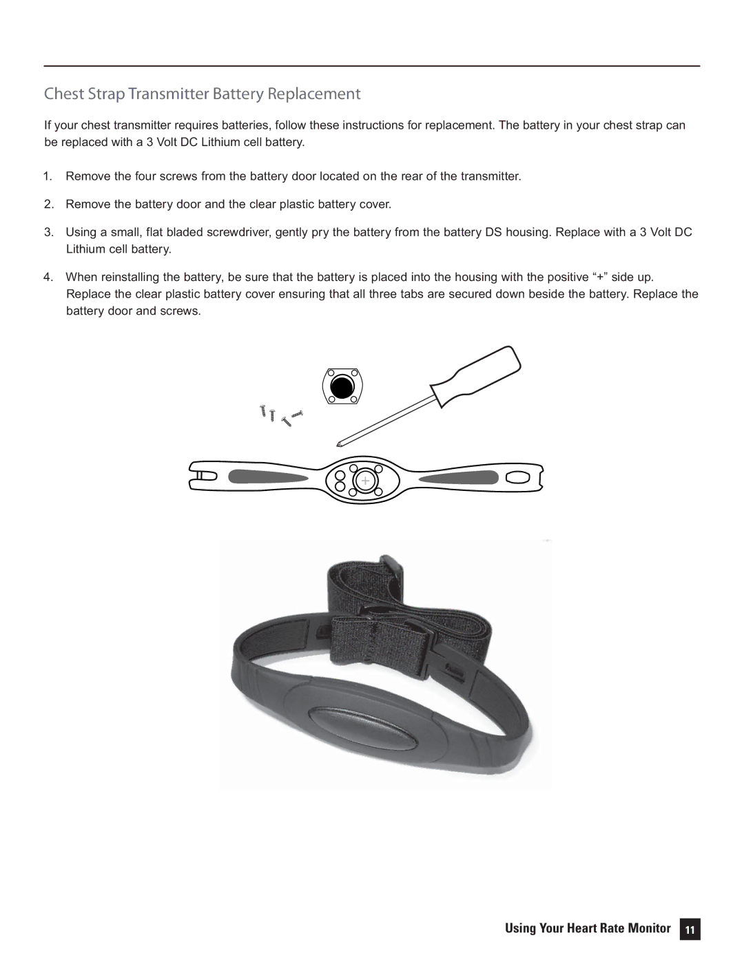 Bowflex 3 Series, 7 Series, 5 Series manual Chest Strap Transmitter Battery Replacement 