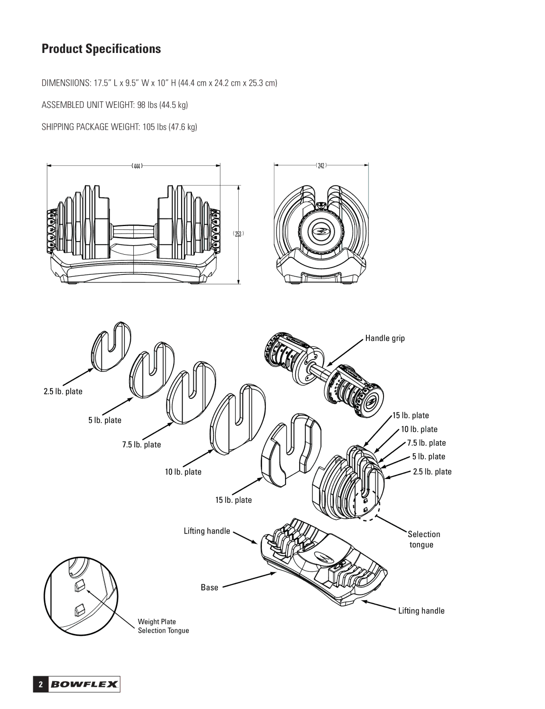 Bowflex BD1090 manual Product Specifications 