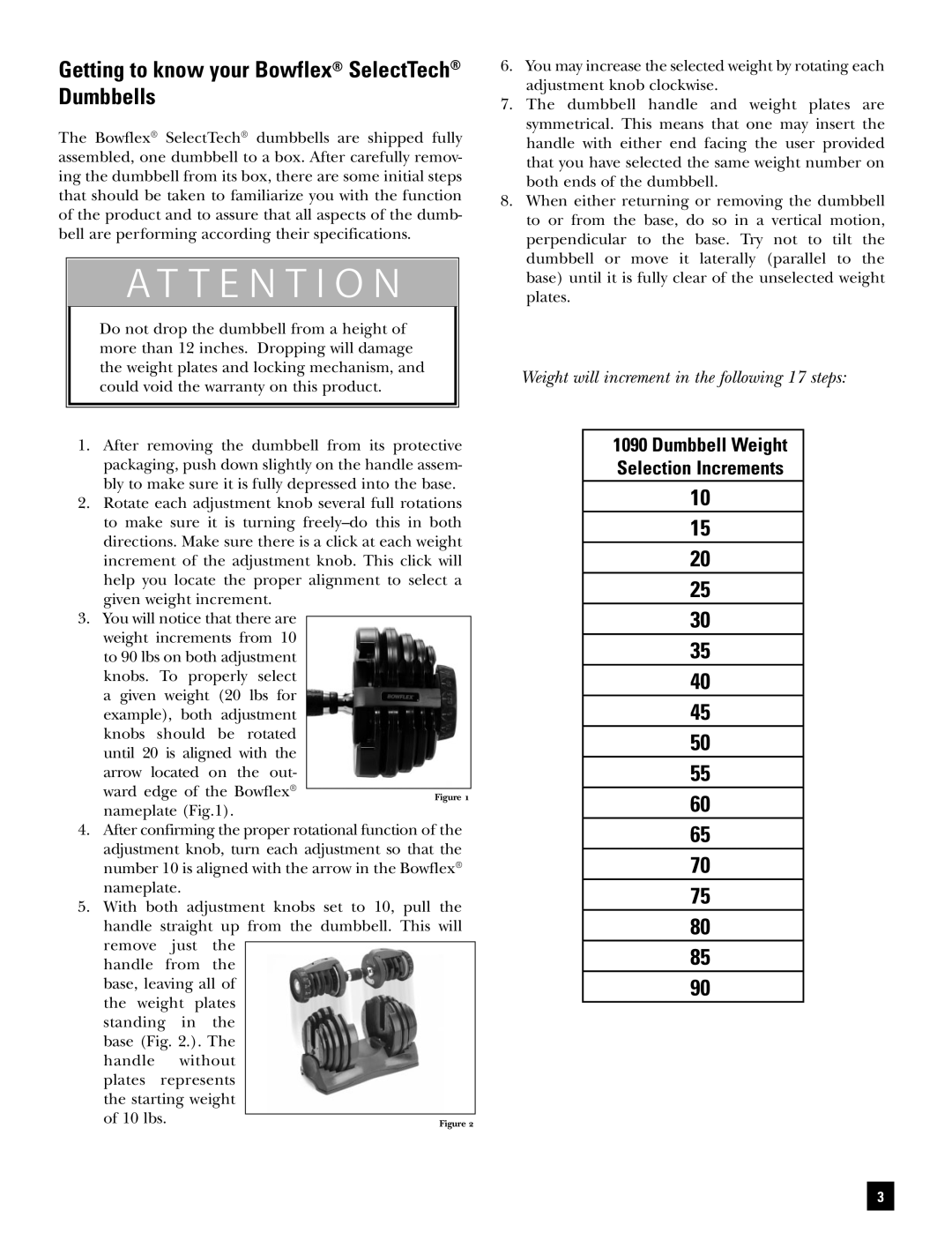 Bowflex BD1090 manual Getting to know your Bowflex SelectTech Dumbbells 