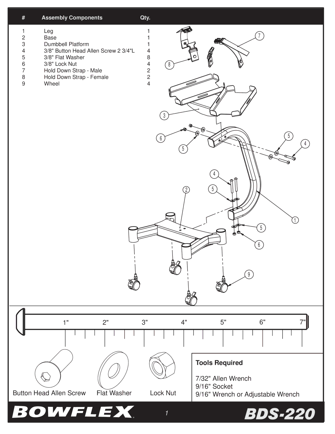 Bowflex manual 1BDS-220, Assembly Components Qty 