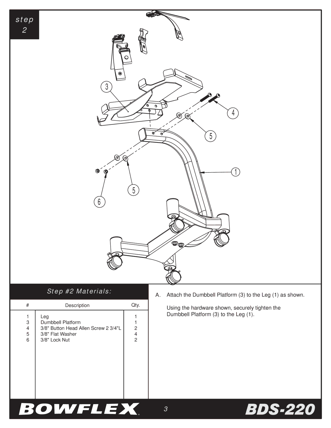 Bowflex manual 3BDS-220, Step #2 Materials 