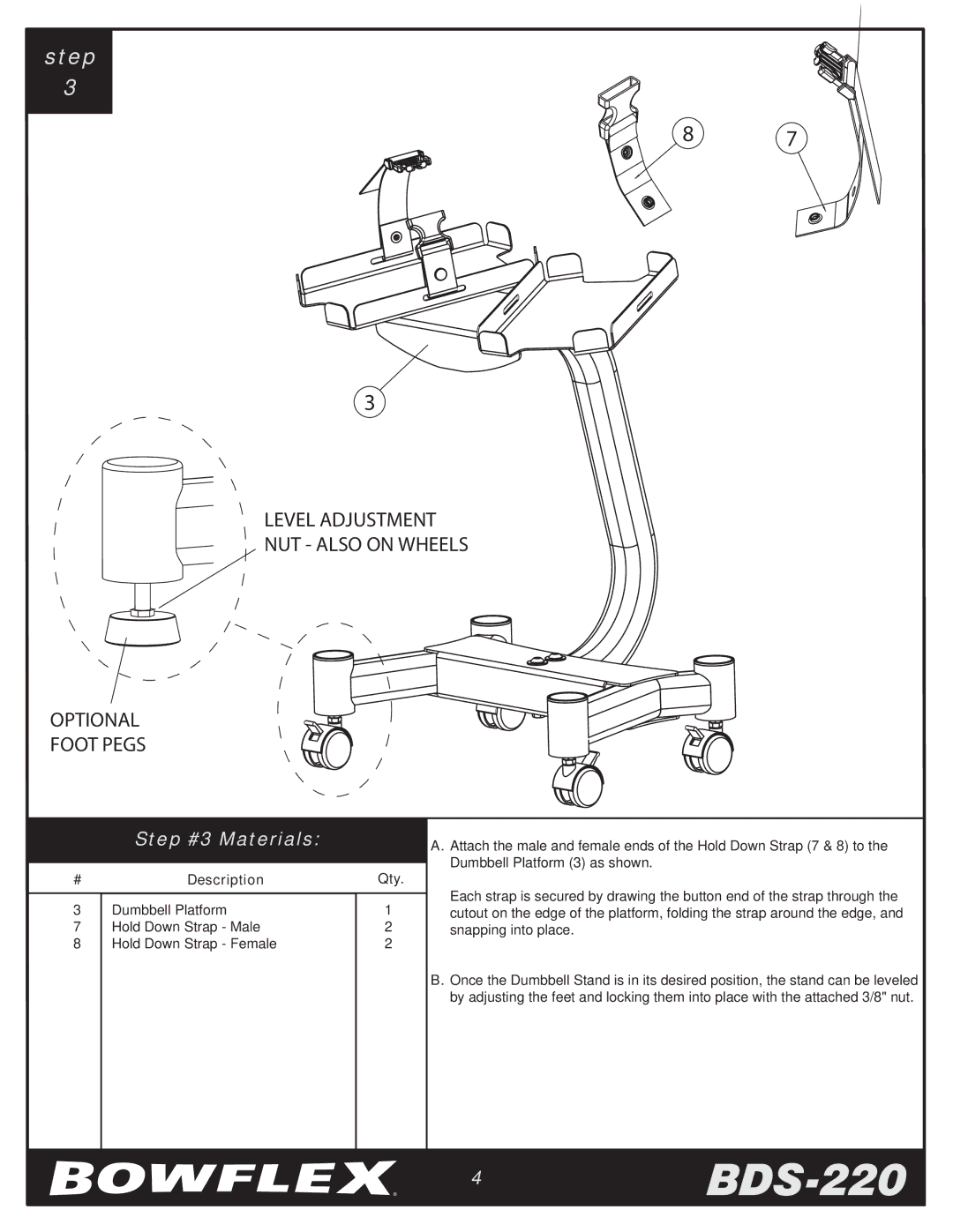 Bowflex manual 4BDS-220, Step #3 Materials 