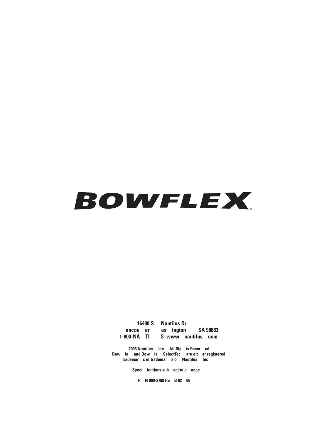 Bowflex BDS1642 manual SE Nautilus Dr 