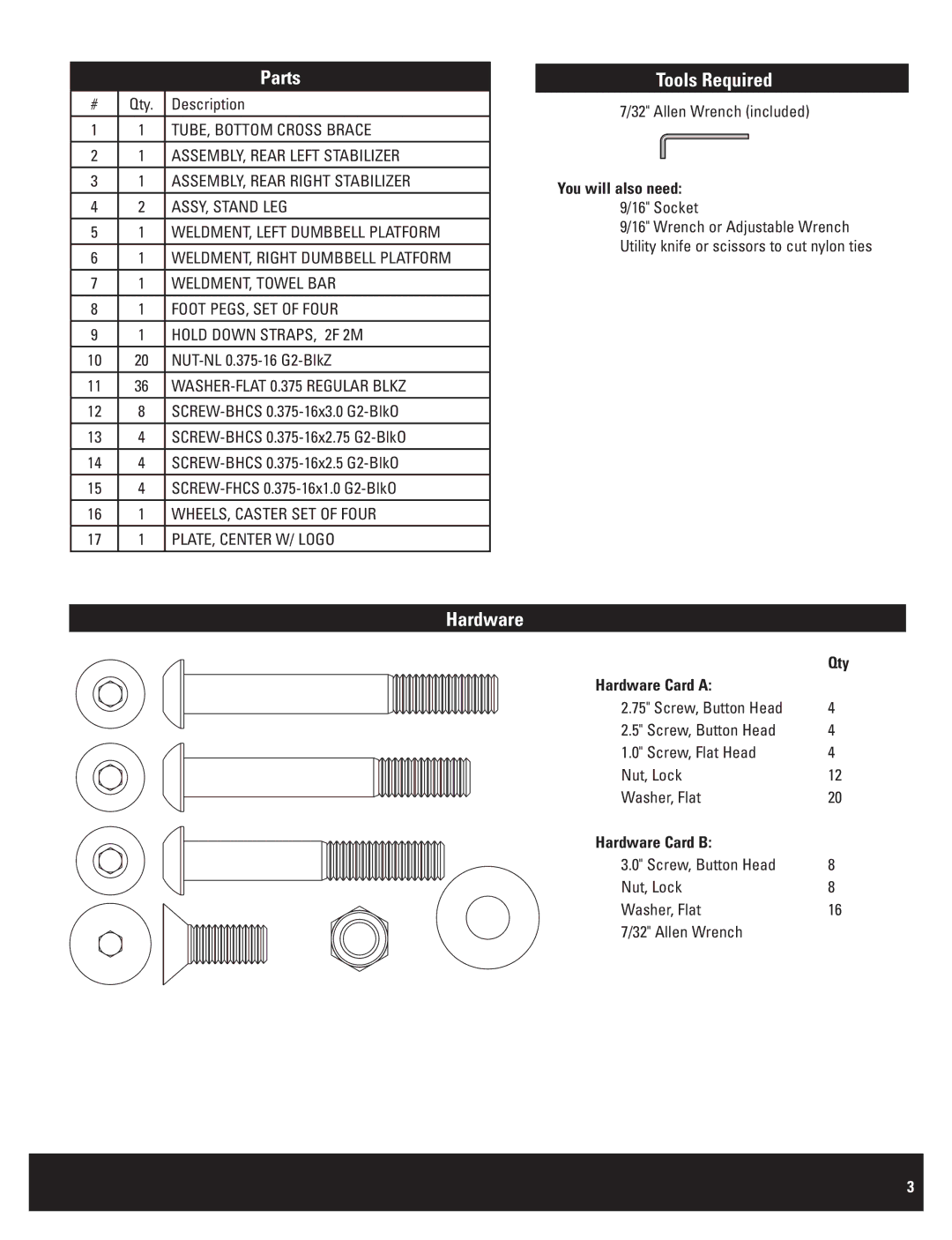 Bowflex BDS1642 manual Parts 