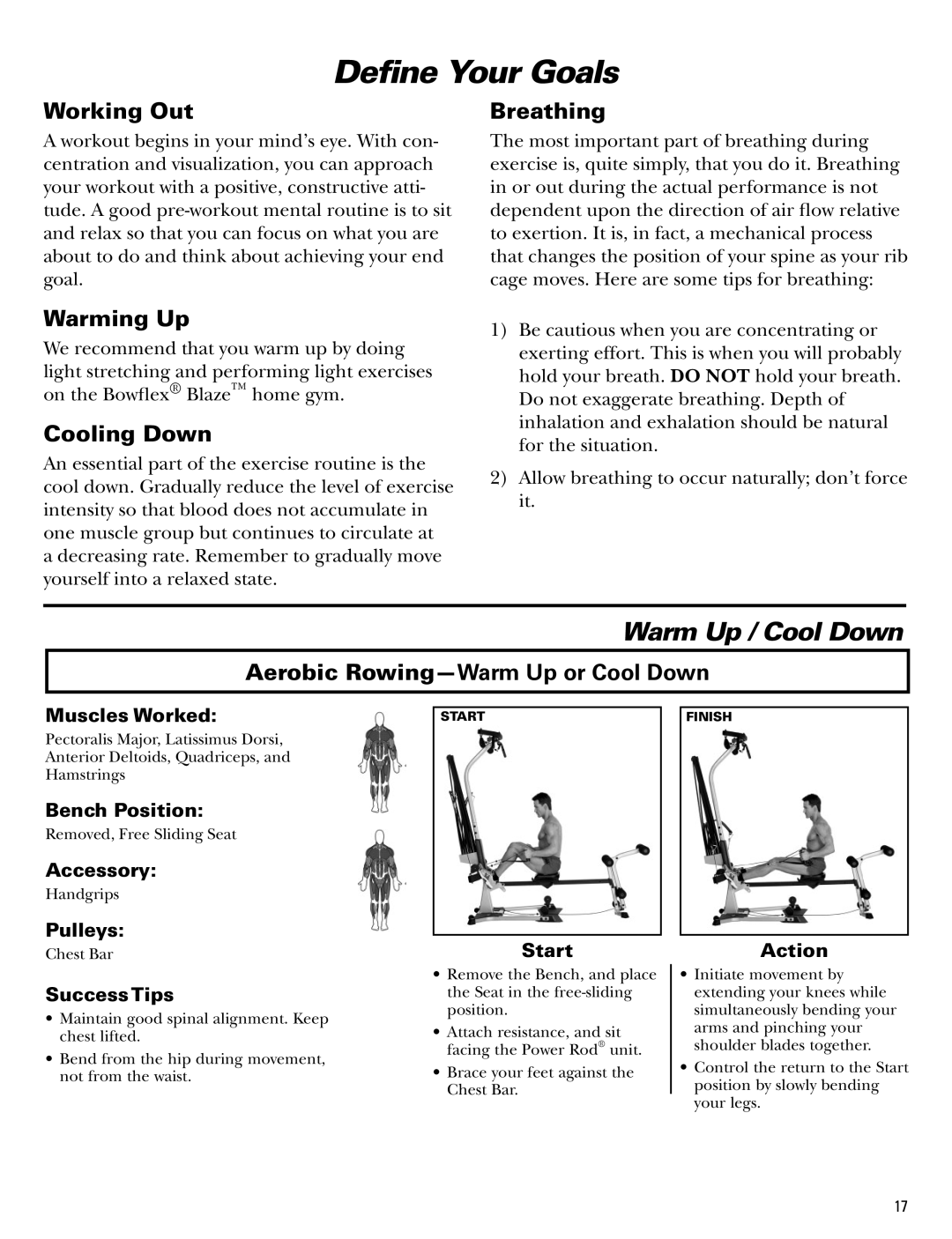 Bowflex Blaze manual Warm Up / Cool Down 