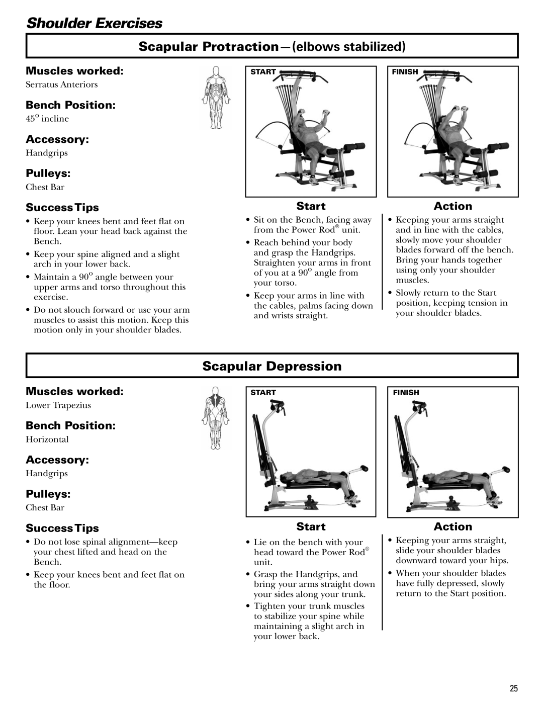 Bowflex Blaze manual Scapular Protraction-elbows stabilized, Scapular Depression 